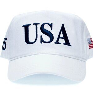 USA 45 Flag Hat MAGA Trump Adjustable Cap White